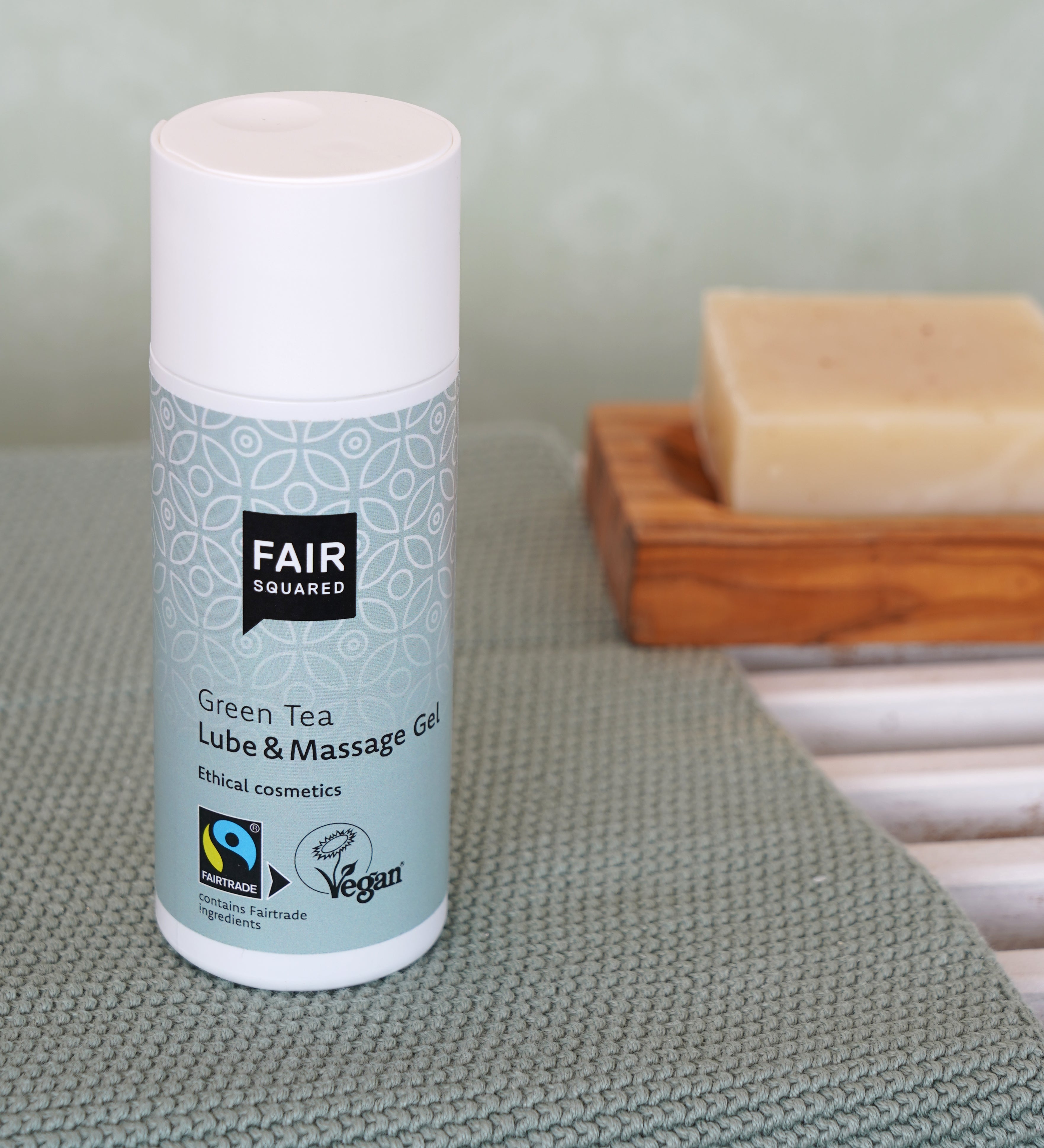 Fair Squared Fairtrade Green Tea Lube & Massage Gel - 150ml, vegan and cruelty free, buy now at Babipur.