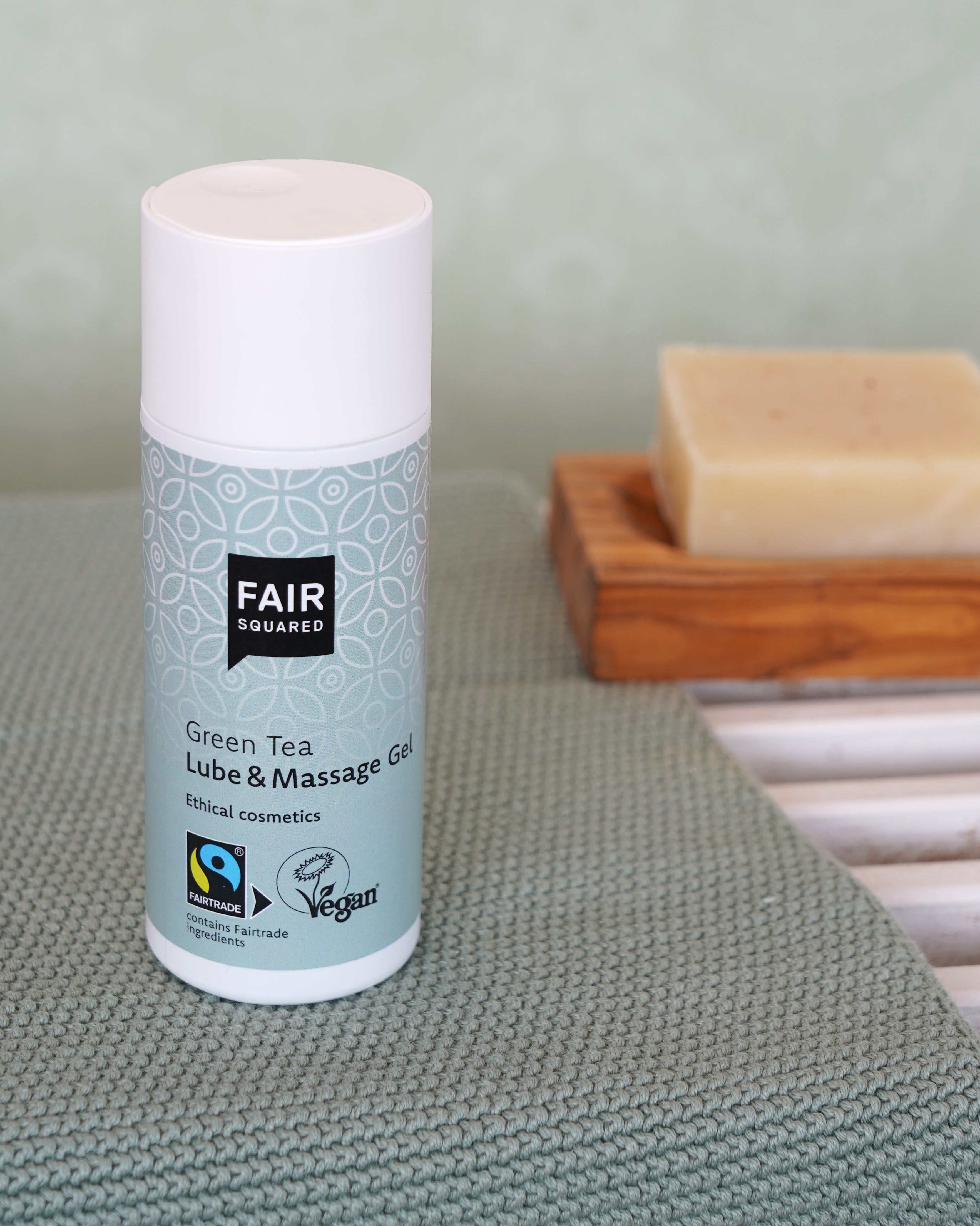 Fair Squared Fairtrade Green Tea Lube & Massage Gel - 150ml, vegan and cruelty free, buy now at Babipur.