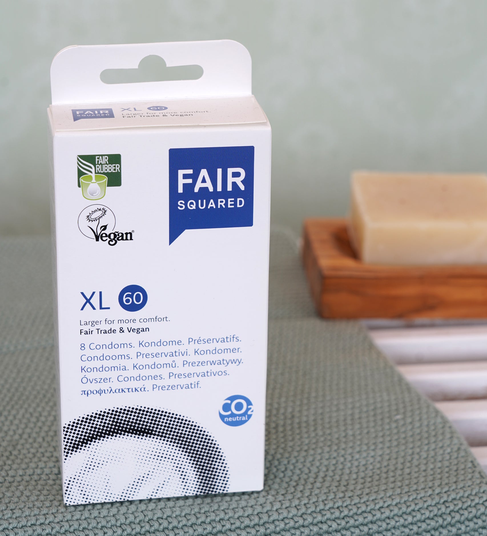 Fair Squared Fairtrade XL Condoms x 8, vegan, for sale at Babipur.