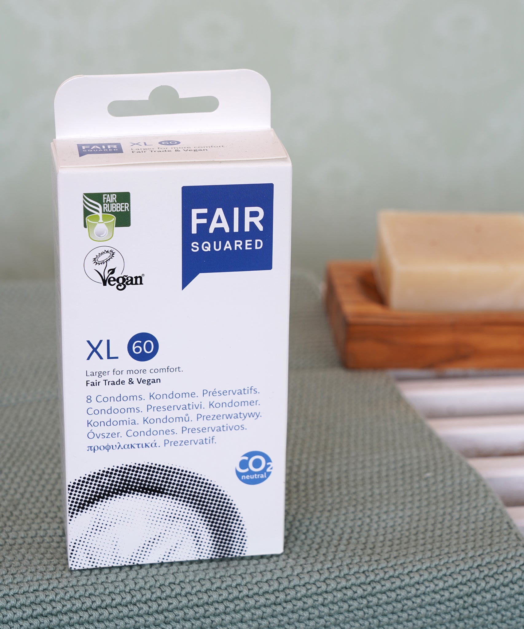 Fair Squared Fairtrade XL Condoms x 8, vegan, for sale at Babipur.