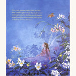 Little Fairy Can't Sleep by Daniela Drescher. The page is purple with a fairy lying in bed under beautiful flowers