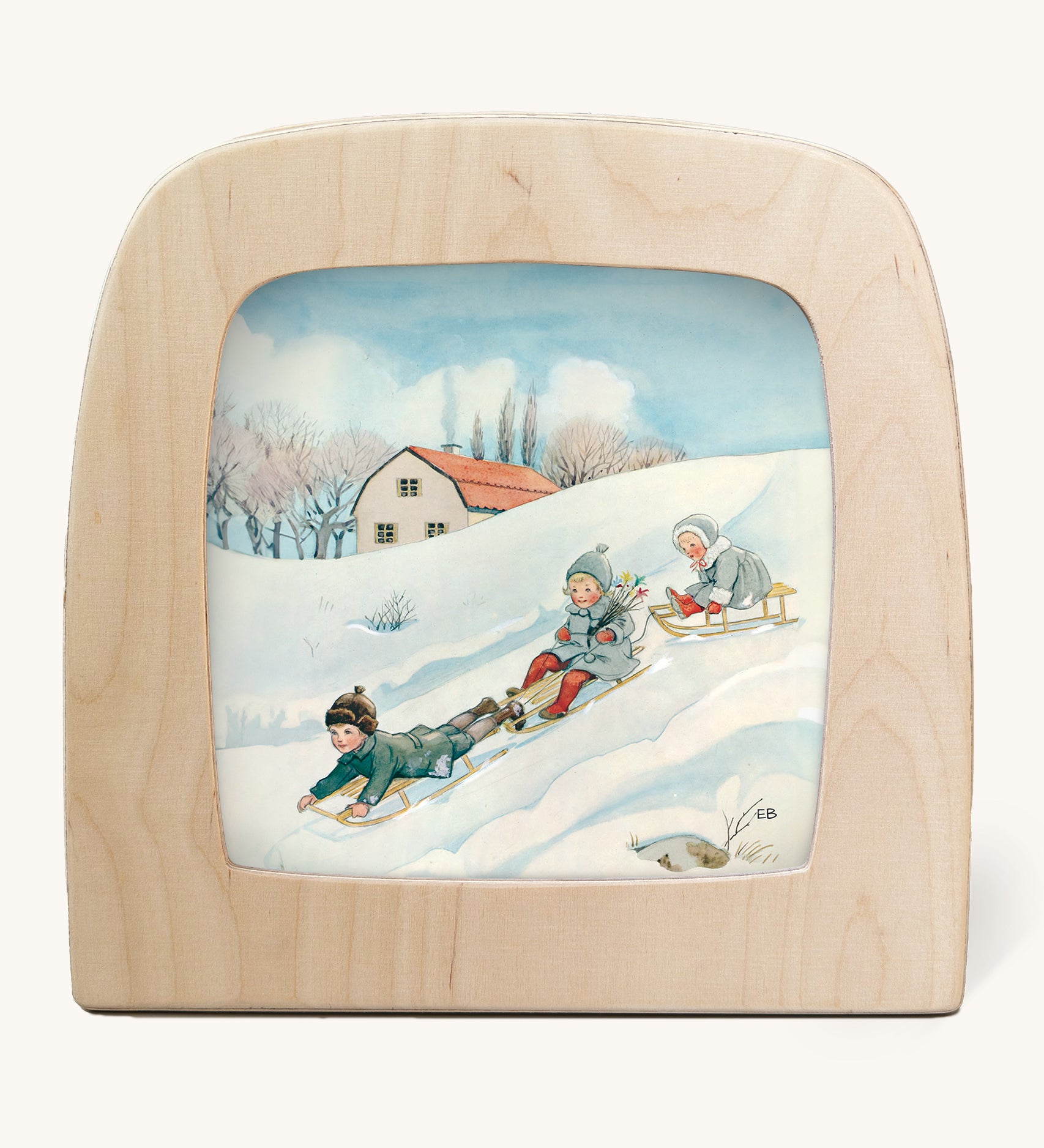 Toverlux StoryLux Silhouette Sets, Around The Year by Elsa Beskow. The image shows the February illustration inside a magic lamp, on a cream background