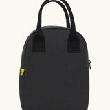 Fluf GOTS organic cotton zippered lunch bag in carbon black with a matching carry handle