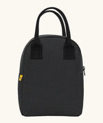 Fluf GOTS organic cotton zippered lunch bag in carbon black with a matching carry handle