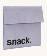 Fluf cotton snack pack with a flip velcro in light purple colour with snack printed on the front in black  side detail