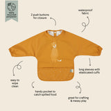 Trixie Animal Friends Waterproof Long Sleeve Bib, orange, Mr Fox. Infographic.