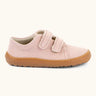 Froddo barefoot botaniq kids canvas stye shoes in pale pink shows velcro straps a brown grippy sole
