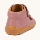 A back of the Froddo barefoot first step kids shoes in dusty pink available at Babipur showing the padded ankle support