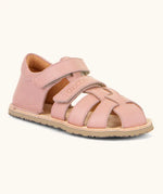 Froddo barefoot natural leather kids flexy sandals in pink with 2 front velcro straps, padded ankle support and back panel