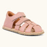 Froddo barefoot natural leather kids flexy sandals in pink with 2 front velcro straps, padded ankle support and back panel