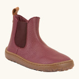 Froddo barefoot kids leather chelsea boots. A soft leather Chelsea boot in Bordeaux maroon with a brown rubber sole