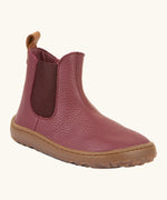 Froddo barefoot kids leather chelsea boots. A soft leather Chelsea boot in Bordeaux maroon with a brown rubber sole