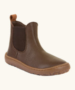 Froddo barefoot kids leather chelsea boots. A soft leather Chelsea boot in brown with a matching brown rubber sole