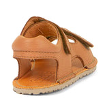 Froddo barefoot kids natural leather sandal in tan brown showing the  padded ankle support 