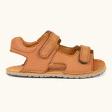 Froddo barefoot kids natural leather sandal in dark blue showing the padded ankle support and rubber sole