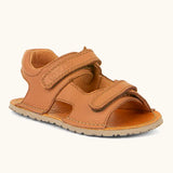 Froddo barefoot kids natural leather sandal in tan brown with 2 velcro straps and padded ankle support 