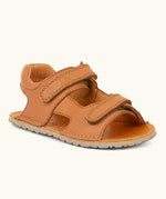 Froddo barefoot kids natural leather sandal in tan brown with 2 velcro straps and padded ankle support 