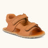 Froddo barefoot kids natural leather sandal in tan brown with 2 velcro straps and padded ankle support 