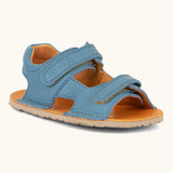 Froddo barefoot kids natural leather sandal in light blue with 2 velcro straps and padded ankle support 