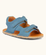 Froddo barefoot kids natural leather sandal in light blue with 2 velcro straps and padded ankle support 