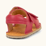 Froddo barefoot kids natural leather sandal in red showing the padded ankle support 