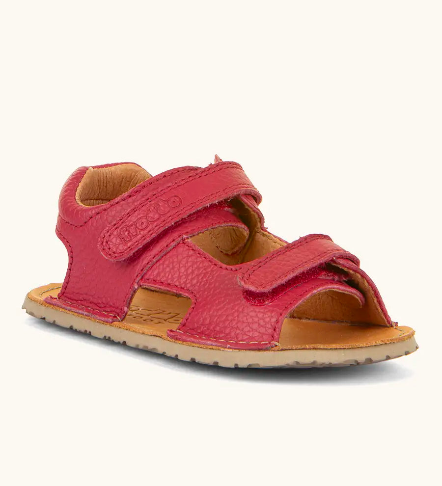 Froddo barefoot kids natural leather sandal in dark blue with 2 velcro straps and padded ankle support 