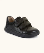 Froddo barefoot natural leather kids Steve school shoe in black with 2 front velcro straps and a padded ankle support