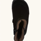 Top view of the Froddo barefoot kids suede tex boots in black showing the fluffy fleece inner liner
