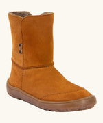Froddo barefoot kids suede tex boots in rusty brown with a fluffy fleece inner liner and brown flexible rubber sole