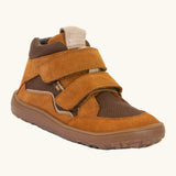 Rusty brown Froddo barefoot kids TEX suede shoes with 2 velcro straps and a zero-drop grippy sole