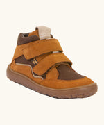 Rusty brown Froddo barefoot kids TEX suede shoes with 2 velcro straps and a zero-drop grippy sole