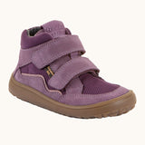 Grape purple Froddo barefoot kids TEX suede shoes with 2 velcro straps and a zero-drop grippy sole