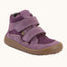 Grape purple Froddo barefoot kids TEX suede shoes with 2 velcro straps and a zero-drop grippy sole