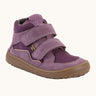 Grape purple Froddo barefoot kids TEX suede shoes with 2 velcro straps and a zero-drop grippy sole