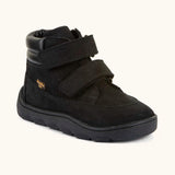 Froddo barefoot Zuru tex kids shoe in black. A natural leather shoe with 2 velcro fastener and padded ankle support