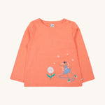 Frugi Anna Applique Top - Cantaloupe/Fairy. Made from orgaic cotton, this long-sleeved Anna Appliqué Top from Frugi, in Cantaloupe, has a Fairy appliqué on the front