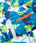 Frugi starry slopes any weather all in one hooded outfit showing close up of small zipped pocket on the arm