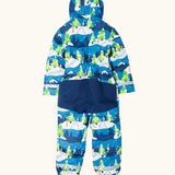 Back of Frugi starry slopes any weather all in one hooded outfit showing navy protection panel 