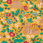 A closer look at the beautiful floral squirrel and rabbit print of the Frugi Autumn Dress - Autumn Friends