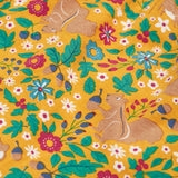 A closer look at the beautiful floral squirrel and rabbit print of the Frugi Autumn Dress - Autumn Friends