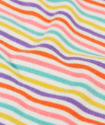 Frugi baby body showing close up of multi striped design in pastel colours on organic cotton fabric 