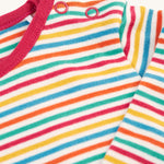 A look at the shoulder poppers on the Frugi Betty Body - Lingonberry Multi-Stripe