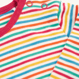 A look at the shoulder poppers on the Frugi Betty Body - Lingonberry Multi-Stripe