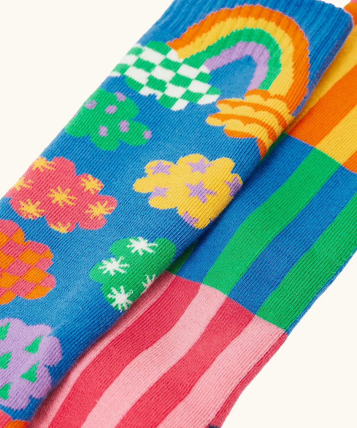 Frugi GOTS organic cotton 2 pack of fun frenzy socks laid flat 