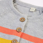 A closer look at the buttons on the Frugi Bright As A Button Cardi - Grey Marl Stripe