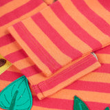 A closer look at the striped sleeves on the Frugi Bobby Applique Top - Cantaloupe Stripe/Giraffe
