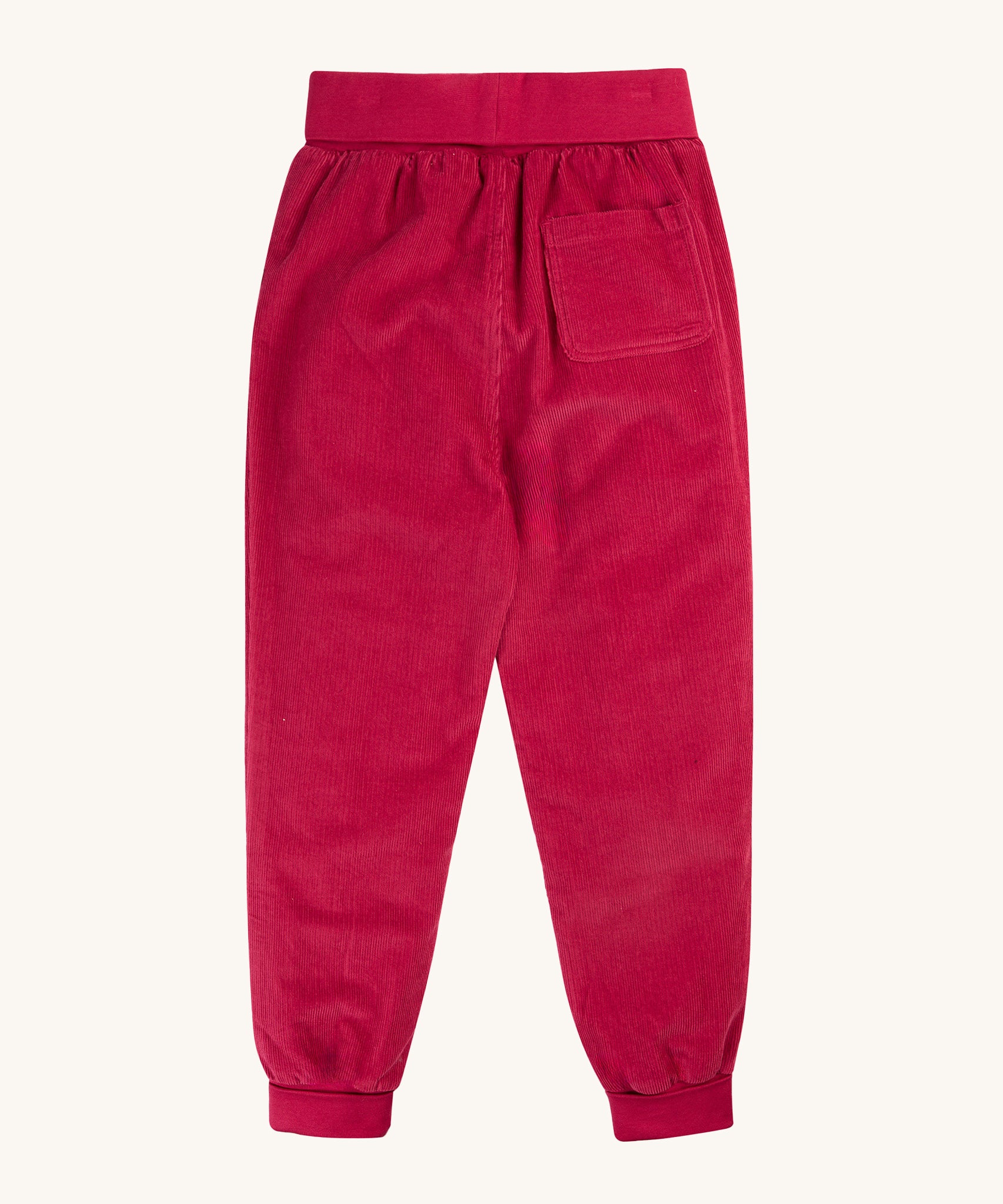 The back of the Frugi Carrot Cord Pull Ups - Lingonberry, showing the back pocket