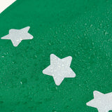 Frugi holly green/cow character puddle buster trousers showing water beading near the star reflective patches on the leg