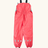 Back of the Frugi rhubarb/cat character puddle buster trousers showing star reflective patches on the lower legs
