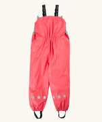 Back of the Frugi rhubarb/cat character puddle buster trousers showing star reflective patches on the lower legs